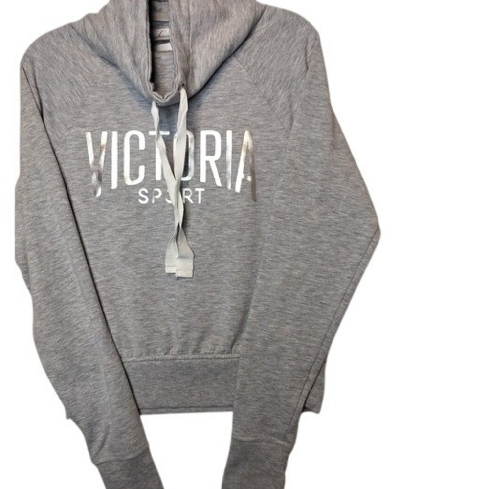 Victoria Sport Gray‎ Cowl Neck Pullover Sweatshirt Silver Logo Women's XS